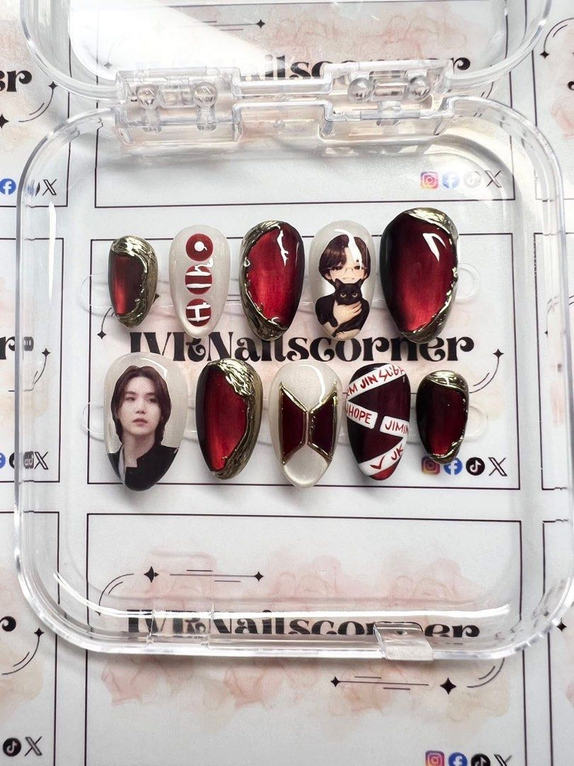 Suga/yoongi BTS Arirang Nails (Category: Hands & Nails) located in Manila. Submitted by nailtipsbyjvr (Listing ID 1454385825, Image 1). Description: 🍀Hand Made and Re-usable 🍀All shape and size are available 🍀Custom design 🍀With Inclusion Kit -Nail Tape -Nail Glue -Nail File -Cuticle pusher -Alcohol Pads -Instruction Guide 💌 DM FOR ORDERS 😉.