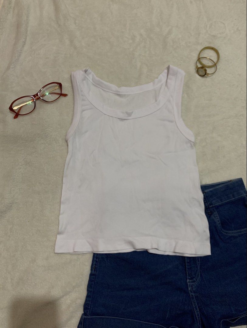TAKE ALL! White Jacket with mid-length sleeve & tank top (Category: Coats, Jackets and Outerwear) located in Pasay City. Submitted by de_clowttering (Listing ID 1454523055, Image 2). Description: Selling as set: 1. White zip-up jacket (Mid-length sleeve) 2. White tank top (xs-s) ₱99 flaws: stains & bleach strains.