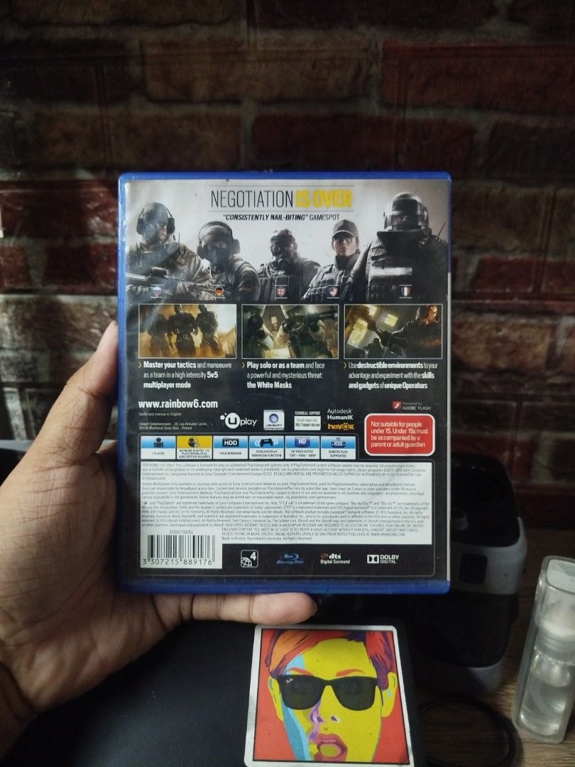 Tom Clancy's Rainbow Six Siege PS4 Game (Category: PlayStation) located in Binan City. Submitted by pumpkiiin02 (Listing ID 1454498263, Image 2). Description: - Tom Clancy's Rainbow Six Siege for PlayStation 4 - Intense 5v5 multiplayer tactical shooter - Master tactics and teamwork - Play solo or with friends - Features destructible environments - Includes Season Pass with 8 upcoming operators and perks.