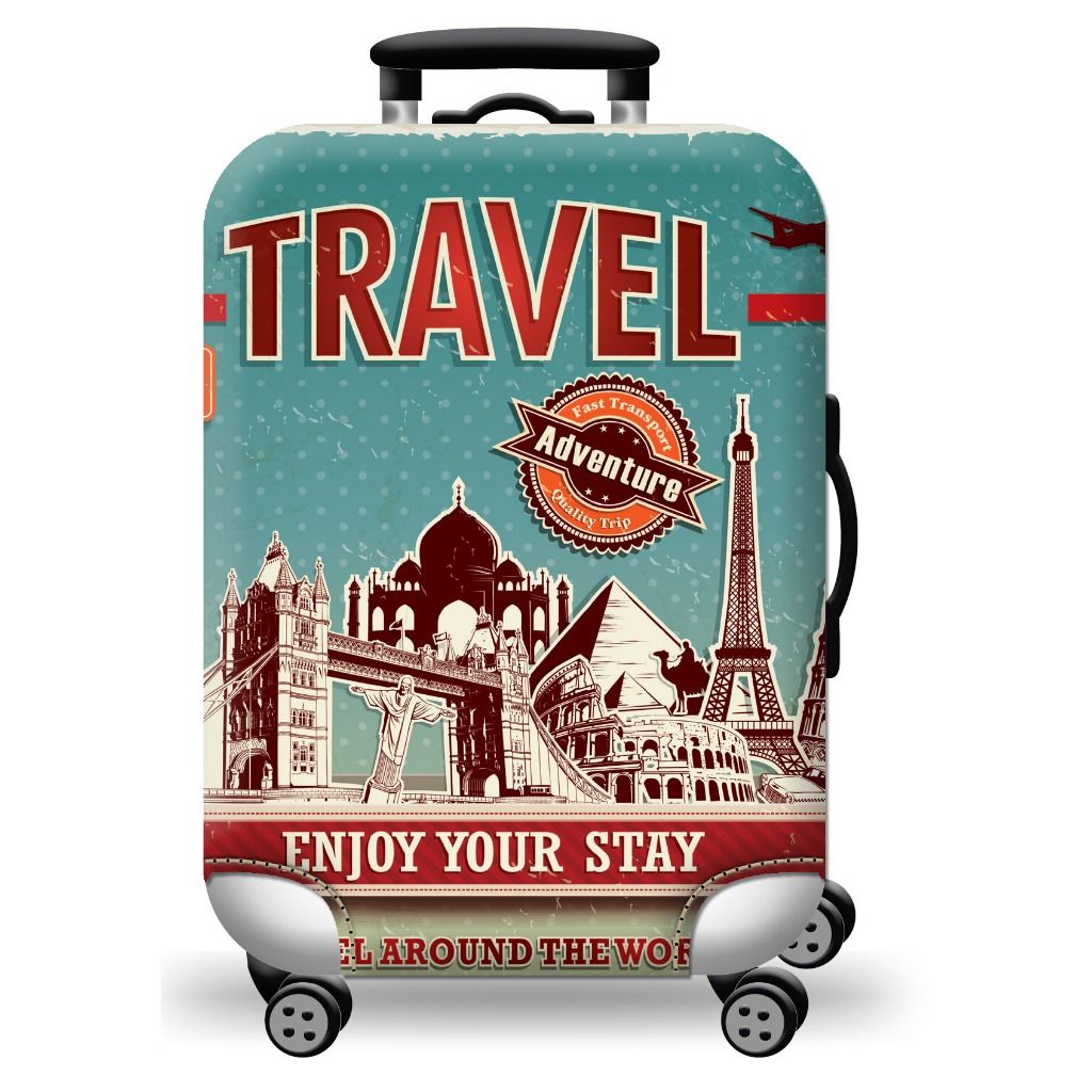 Travel Suitcase Cover - Multiple Designs Available (Category: Luggage) located in Caloocan City. Submitted by michaelsy2026 (Listing ID 1454392359, Image 1). Description: - Protect your luggage with fun and stylish covers. - Available designs: vintage travel scenes, movie tickets, tropical leaves, world map, passport stamps. - Easy to put on and take off. - Keeps your suitcase looking fresh and unique. - Helps identify your bag at baggage claim..