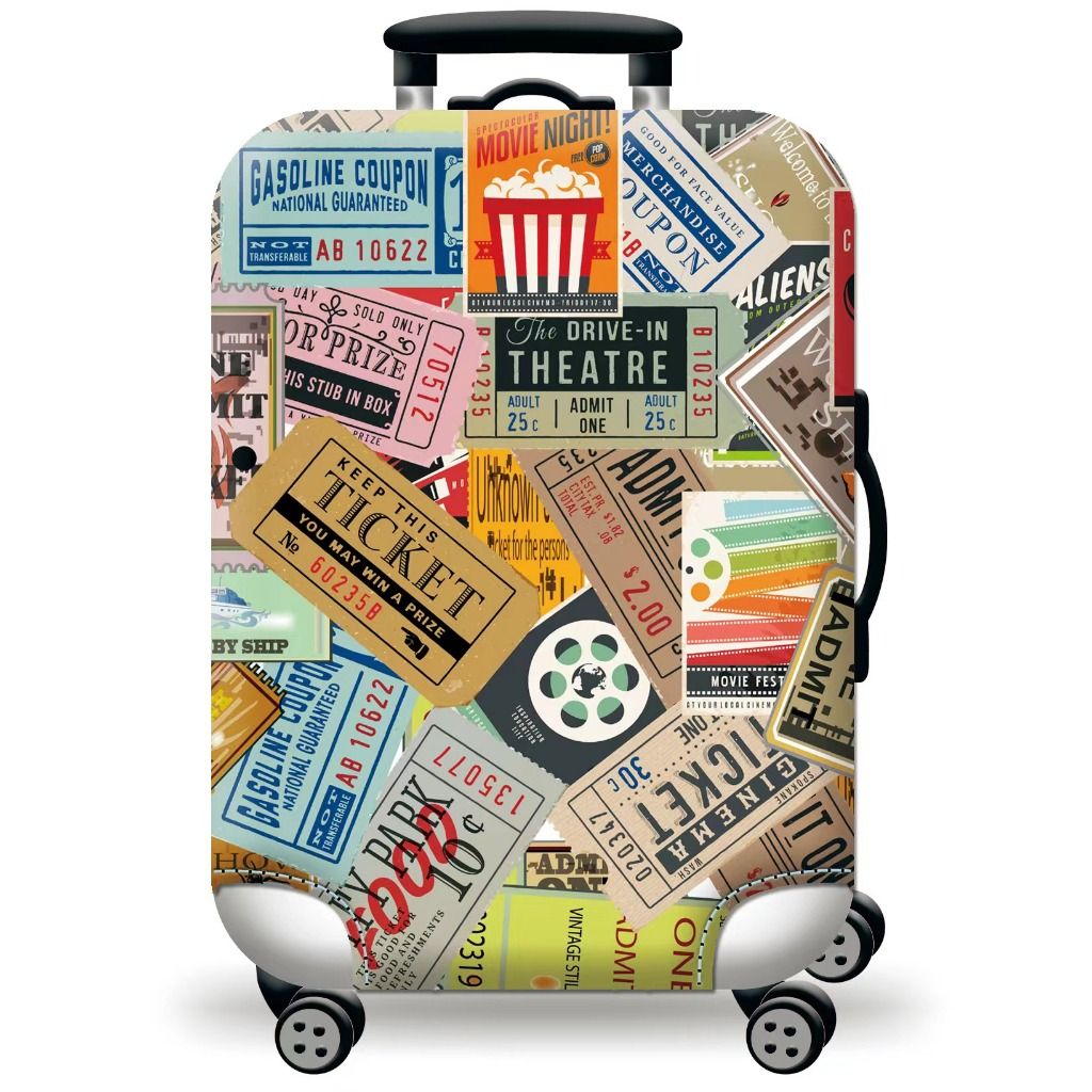 Travel Suitcase Cover - Multiple Designs Available (Category: Luggage) located in Caloocan City. Submitted by michaelsy2026 (Listing ID 1454392359, Image 2). Description: - Protect your luggage with fun and stylish covers. - Available designs: vintage travel scenes, movie tickets, tropical leaves, world map, passport stamps. - Easy to put on and take off. - Keeps your suitcase looking fresh and unique. - Helps identify your bag at baggage claim..