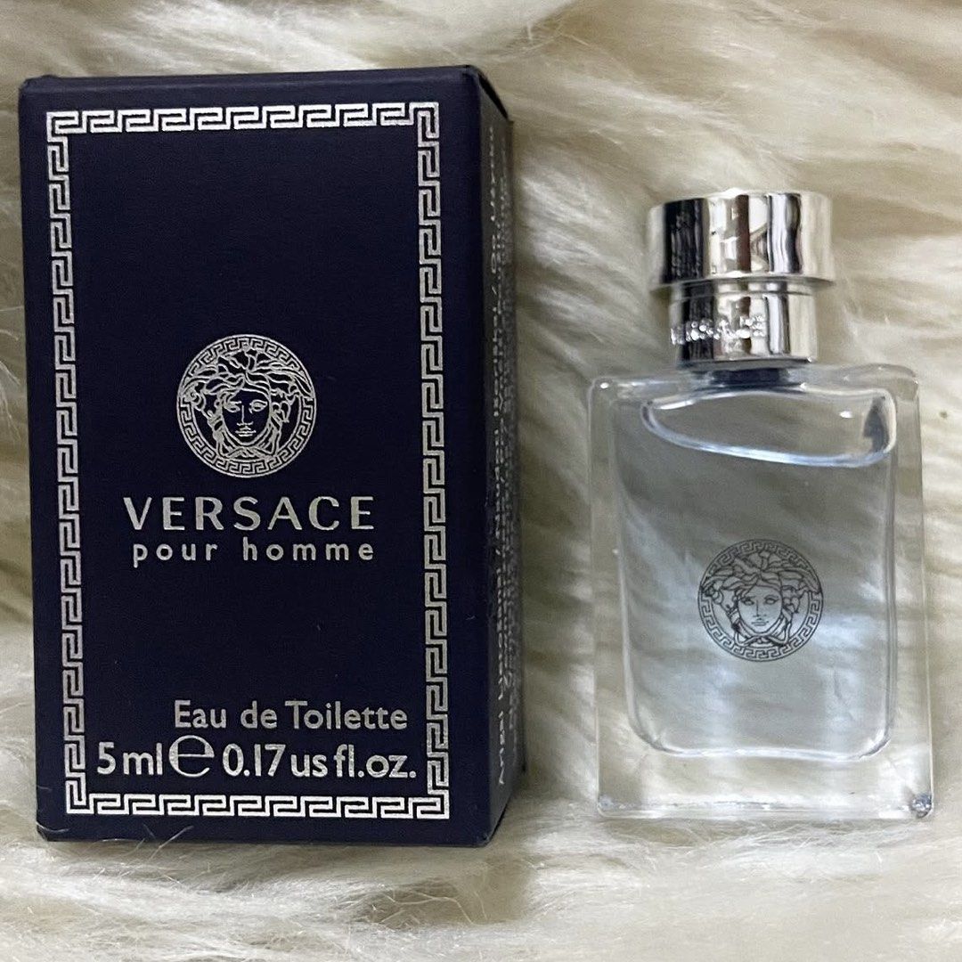 Versace Pour Homme EDT 5ml (For Him) (Category: Fragrance & Deodorants) located in Paranaque City. Submitted by accentsph (Listing ID 1454517407, Image 1). Description: Pour Homme, blends essential ingredients of Mediterranean origin to hit aromatic notes that match the man of today: knowledgeable and self-confident, he has the ability to live in harmony with the natural world. Dynamic and entrepreneurial, the Versace Pour Homme man communicates 