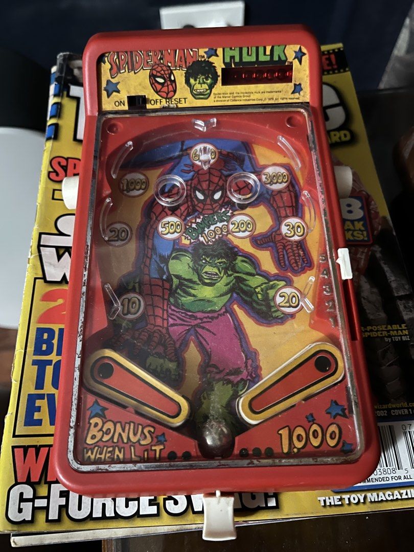 Vintage marvel spiderman hulk 1970 pinball machine mini working (Category: Action & Battle Toys) located in Binan City. Submitted by tripwirecollectibles (Listing ID 1454501960, Image 1). Description: .