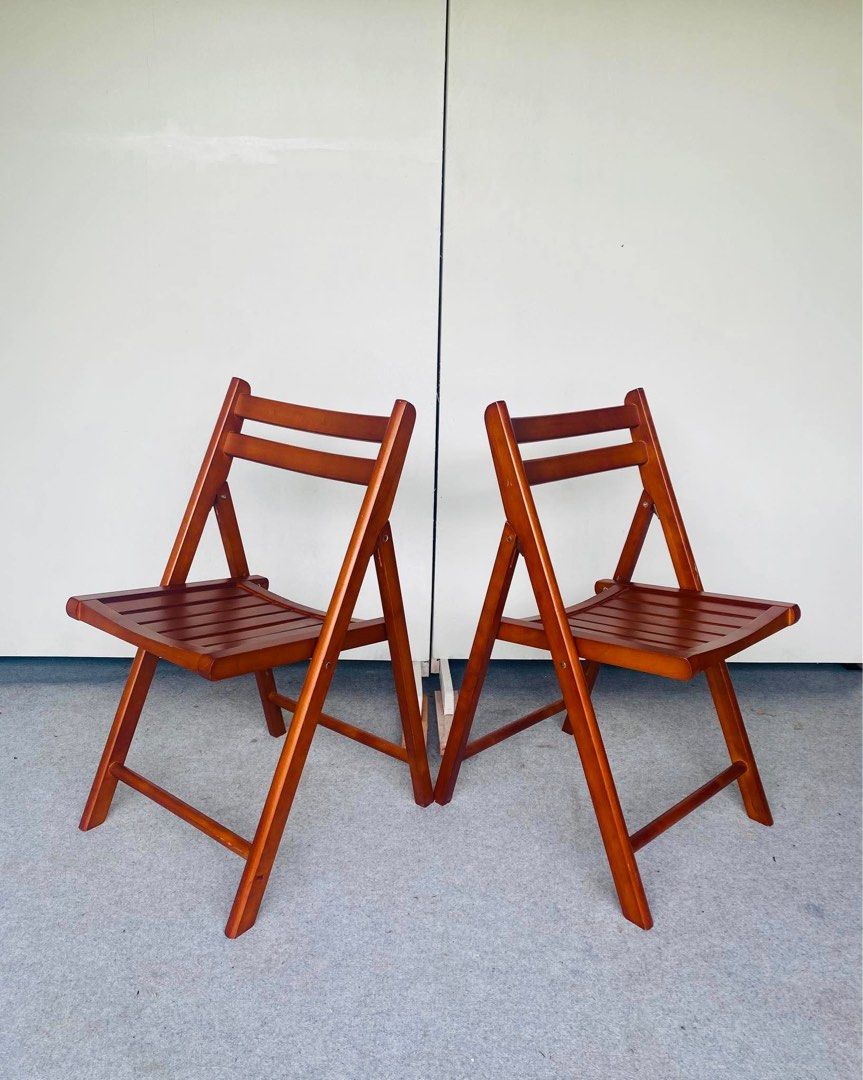 WOODEN FOLDING CHAIRS (Category: Chairs) located in Manila. Submitted by _chinixx (Listing ID 1454377718, Image 2). Description: "JAPAN SURPLUS" 2PCS WOODEN FOLDING CHAIRS SIZE: 18L" x 17W" x 17Sh" x 31H" inches .