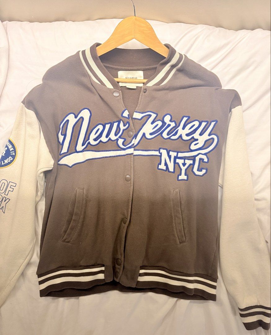 Y2k Brown Pull&Bear Varsity Jacket New Jersey NYC (Category: Coats, Jackets and Outerwear) located in Quezon City. Submitted by ccmirae (Listing ID 1454470872, Image 1). Description: Lightly used, minor stain on front (barely noticeable), no other flaws.