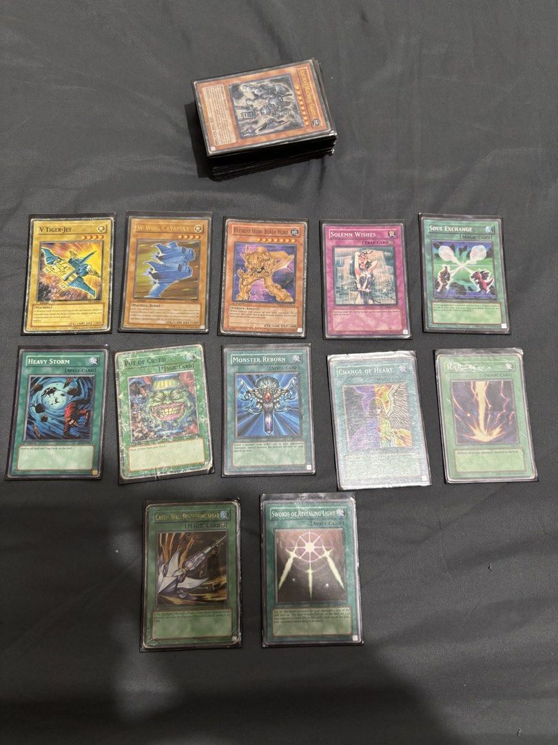 Yugioh - Old Main Deck with card sleeves (Category: Raw Singles) located in Muntinlupa City. Submitted by laplace_transform (Listing ID 1454498838, Image 2). Description: Includes: Main deck Extra Deck Side Deck All with card sleeves Total cards = 59.