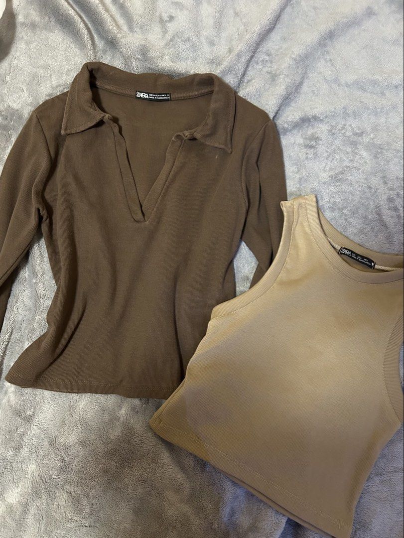 ZARA Basic Tops Bundle (Category: Others Tops) located in Tarlac. Submitted by m1ffyholic (Listing ID 1454480853, Image 1). Description: - selling as a bundle only - v neck long sleeve - size M on tag, fits s-m - tank top - fits xs-s, never worn - no major flaws/issues - rfs: decluttering .