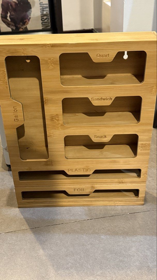Ziplock or Plastic Wood Organizer (Category: Food Organization & Storage) located in Manila. Submitted by gl_preloved563 (Listing ID 1454461258, Image 2). Description: Wooden organizer for your ziplocks and plastics Premium.