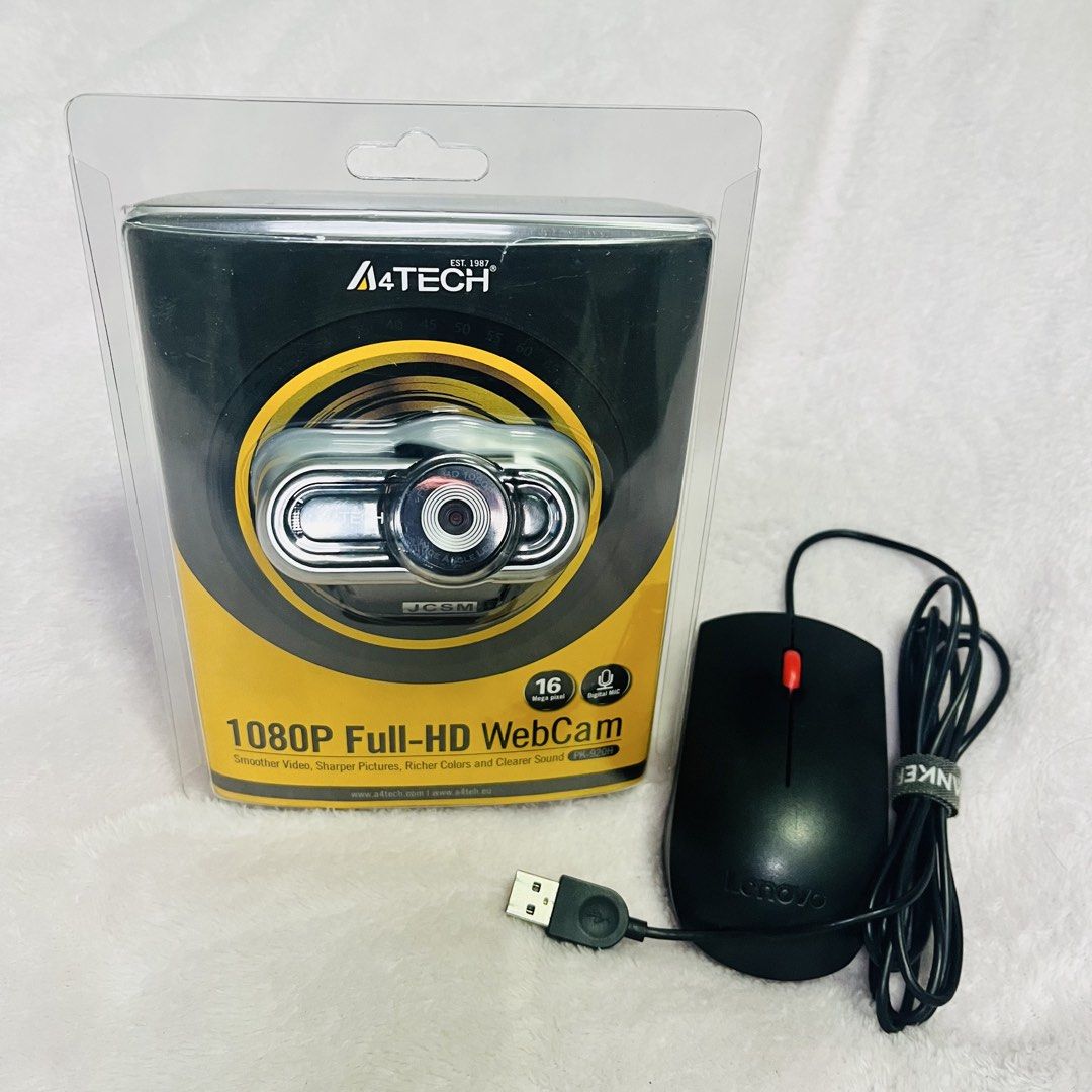 A4TECH 1080P FULL-HD WEBCAM + LENOVO WIRED USB MOUSE BUNDLE (Category: Webcams) located in Quezon City. Submitted by mayari_lila (Listing ID 1454671758, Image 1). Description: A4TECH 1080P FULL-HD WEBCAM + LENOVO WIRED USB MOUSE BUNDLE PHP1,000 ONLY! A4Tech PK-920H 1080p Full-HD WebCam - Full HD 1080p Resolution (1920x1080) with Glass Lens - Built-In Noise-Canceling Digital Microphone - Anti-Glare Coating to prevent reflections and vivid visuals 