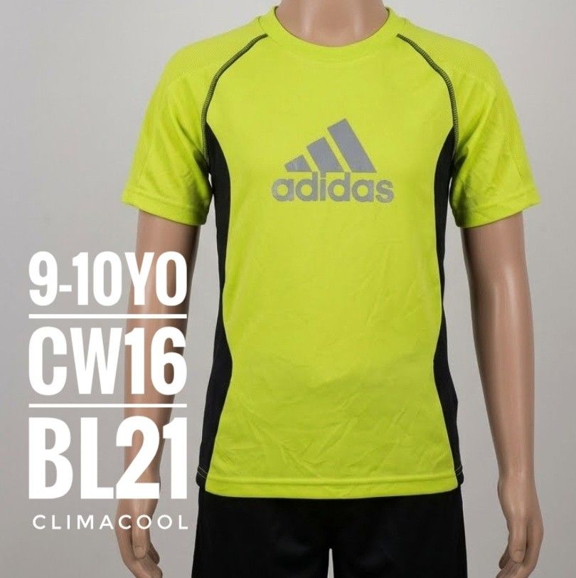 Adidas Climacool T-shirt 9-10 Years (Category: Tshirts & Polo Shirts ) located in Los Banos. Submitted by mckecollection (Listing ID 1454644848, Image 1). Description: - Adidas kids t-shirt - Bright lime green with black side panels - Adidas logo on chest - Climacool technology for breathability - Size: 9-10 years - Perfect for sports or everyday wear.