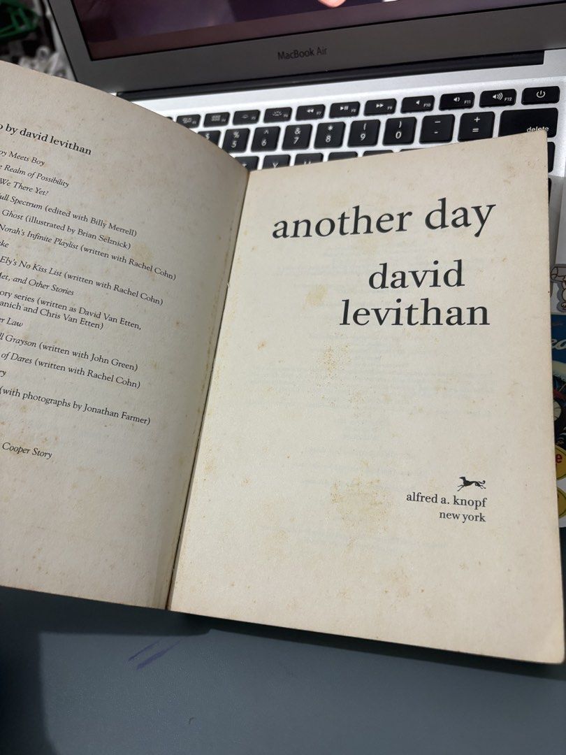 Another Day by David Levithan Book (Category: Storybooks) located in Apalit. Submitted by trishy.stuff (Listing ID 1454707258, Image 2). Description: - Another Day by David Levithan - Pages show some yellowing - rfs: no longer need it and need funds.