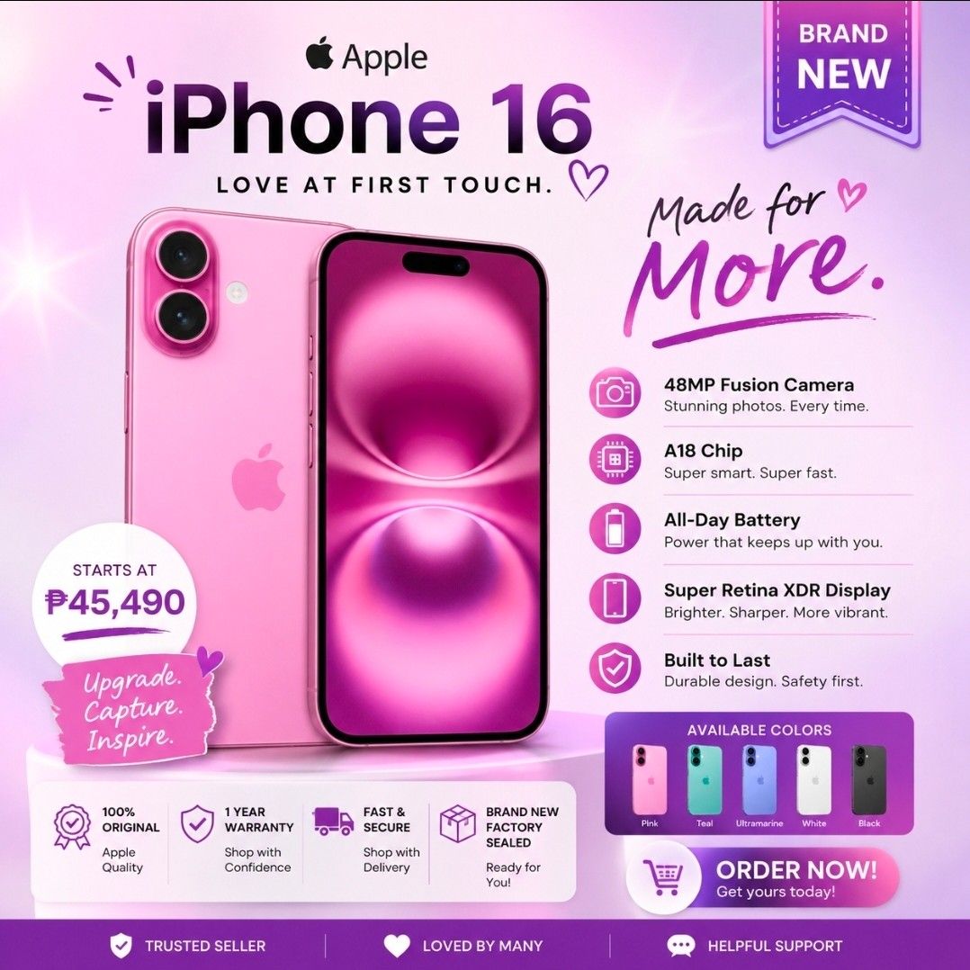 Apple iPhone 16‎ ‎ ‎ (Category: iPhone 16 Series) located in Caloocan City. Submitted by mysticocean-122d (Listing ID 1454748659, Image 1). Description: Stock: 2786 ALL COLORS ARE AVAILABLE .