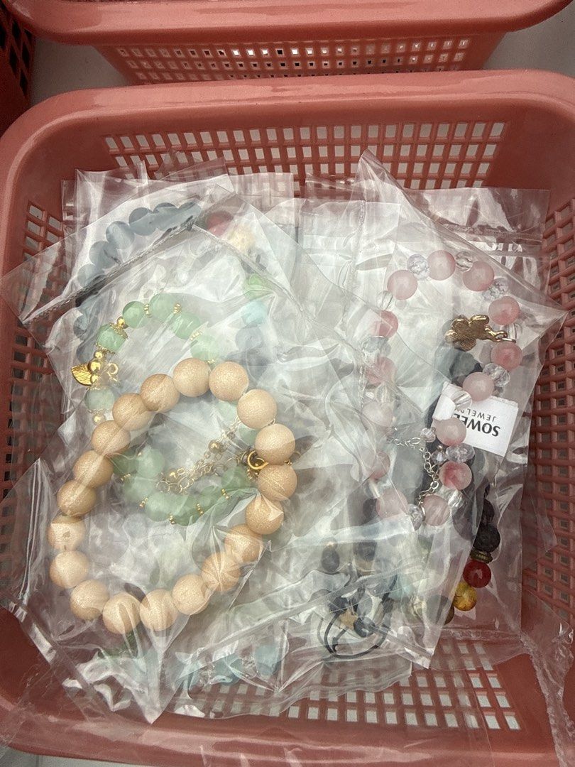 Assorted Beaded Bracelets (Category: Bracelets) located in Ampang. Submitted by edisonsam508 (Listing ID 1454561321, Image 1). Description: - Assorted beaded bracelets - Features wooden beads, pink stones, and green jade-like beads - Some bracelets include gold-tone charms - Each bracelet is individually wrapped - Ideal for stacking or as a gift .
