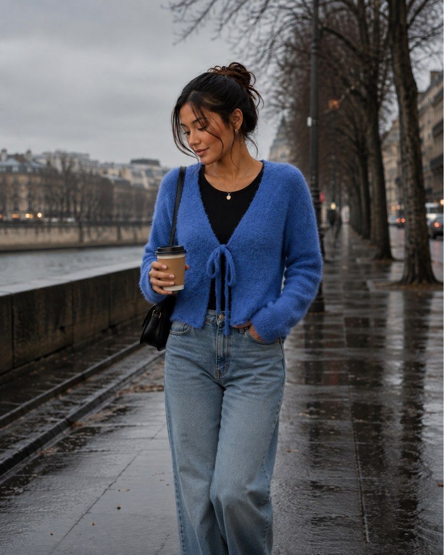 Blue Fuzzy Tie-Front Cropped Cardigan (Category: Coats, Jackets and Outerwear) located in Quezon City. Submitted by bitsnbobs21 (Listing ID 1454749069, Image 2). Description: - Super soft fuzzy blue cardigan - Tie-front closure at the bust - Cropped length (hits at the waist) - Long sleeves - Ideal for layering over bralettes or tops - Cozy and cute style - Condition: used once - RFS: Decluttering.