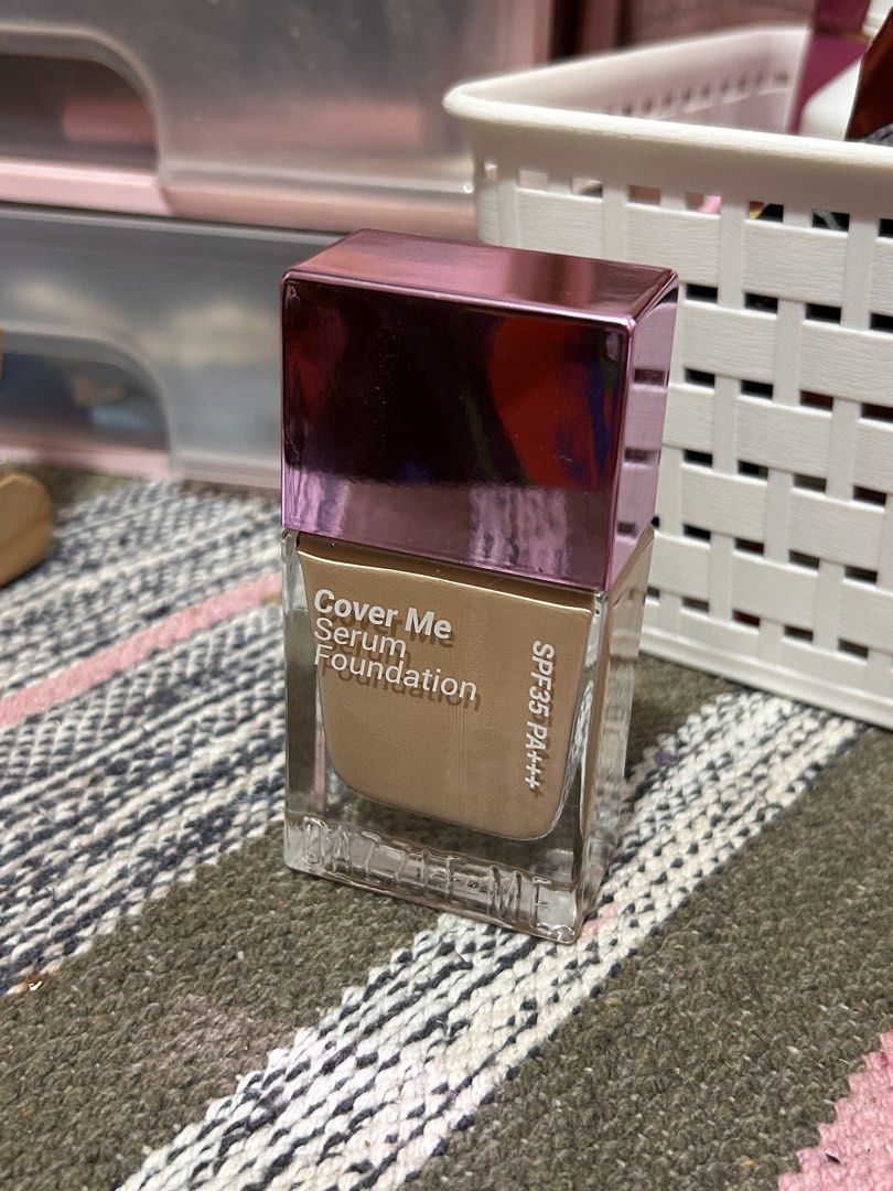 Cover Me Serum Foundation SPF35 PA+++ (Category: Makeup) located in Manila. Submitted by altheanf (Listing ID 1454691882, Image 1). Description: - Cover Me Serum Foundation - SPF35 PA+++ - Serum formula for a lightweight feel - Shade: Light to medium beige - Ideal for everyday wear - Packaging: Clear glass bottle with a rose gold cap PRELOVED, 80% FULL Location: Metro Manila.