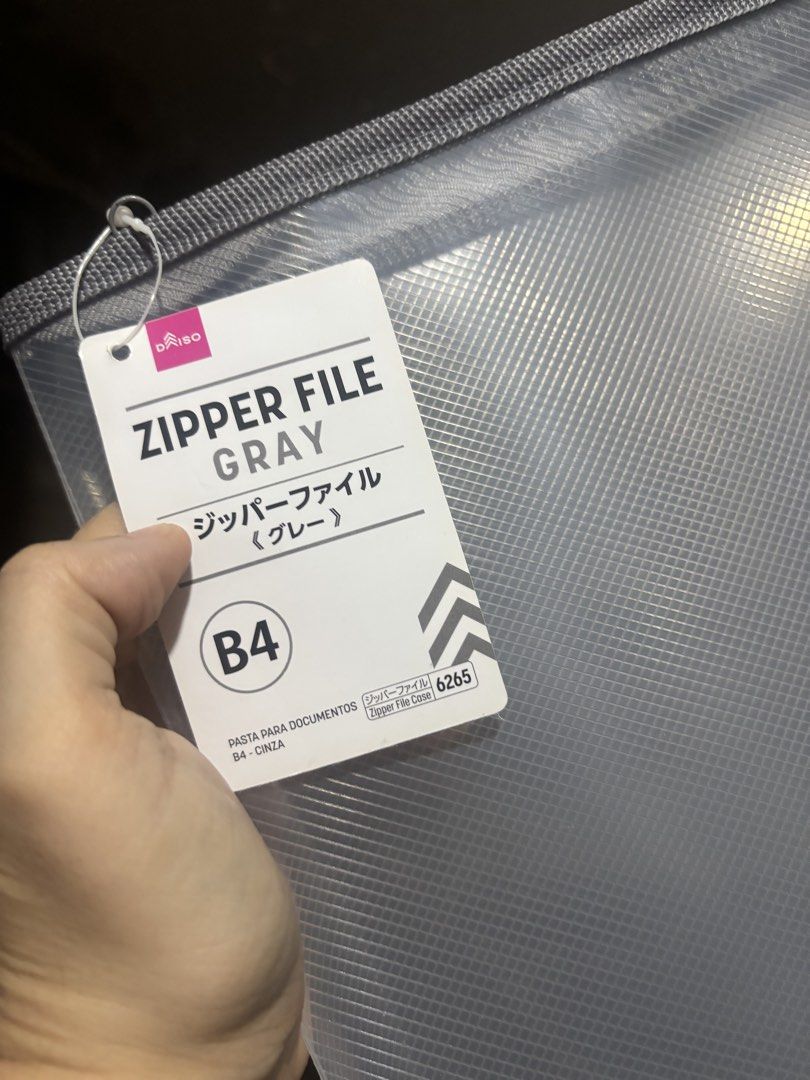 Daiso Zipper File Gray B4 (Category: Stationery & School Supplies) located in Makati City. Submitted by shelfdestash (Listing ID 1454662285, Image 2). Description: - Daiso Zipper File set of 2 (selling only as a set) - Size: B4 - Color: Gray - Features: Secure zipper closure - Ideal for: Organizing documents, papers, school supplies, office essentials.