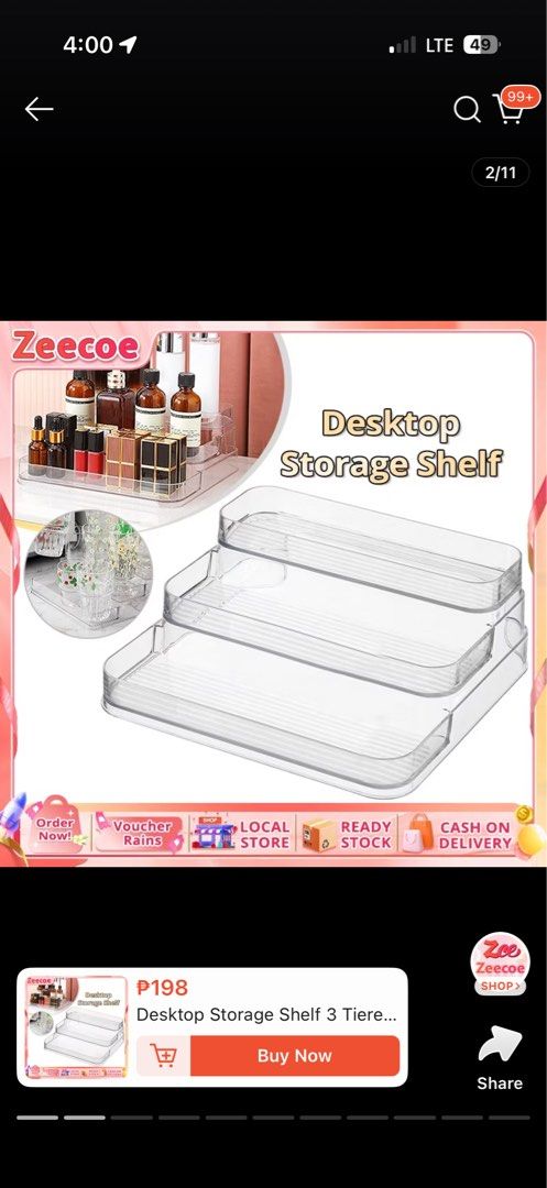 Desktop Storage Shelf 3 Tiers Clear Acrylic (Category: Storage Boxes & Baskets) located in Quezon City. Submitted by juvyjuvydoo (Listing ID 1454635940, Image 1). Description: - 3-tier clear acrylic desktop storage shelf(4 pieces) - Ideal for organizing makeup, skincare, perfume, popmart and other desk essentials - Helps keep your space tidy and clutter-free - Easy to clean and maintain - Perfect for vanities, desks, or any workspace.