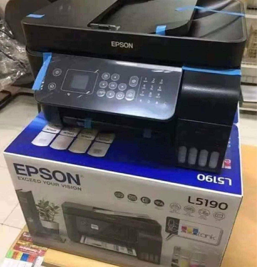 Epson EcoTank L5190 All-in-One Printer (Category: Printers, Scanners & Copiers) located in Manila. Submitted by fiercewhale_a98594 (Listing ID 1454715396, Image 3). Description: - Epson EcoTank L5190 All-in-One Printer - Functions: Print, Scan, Copy - Comes with ink bottles - Ideal for home or office use - Original box included - Ready for pickup.