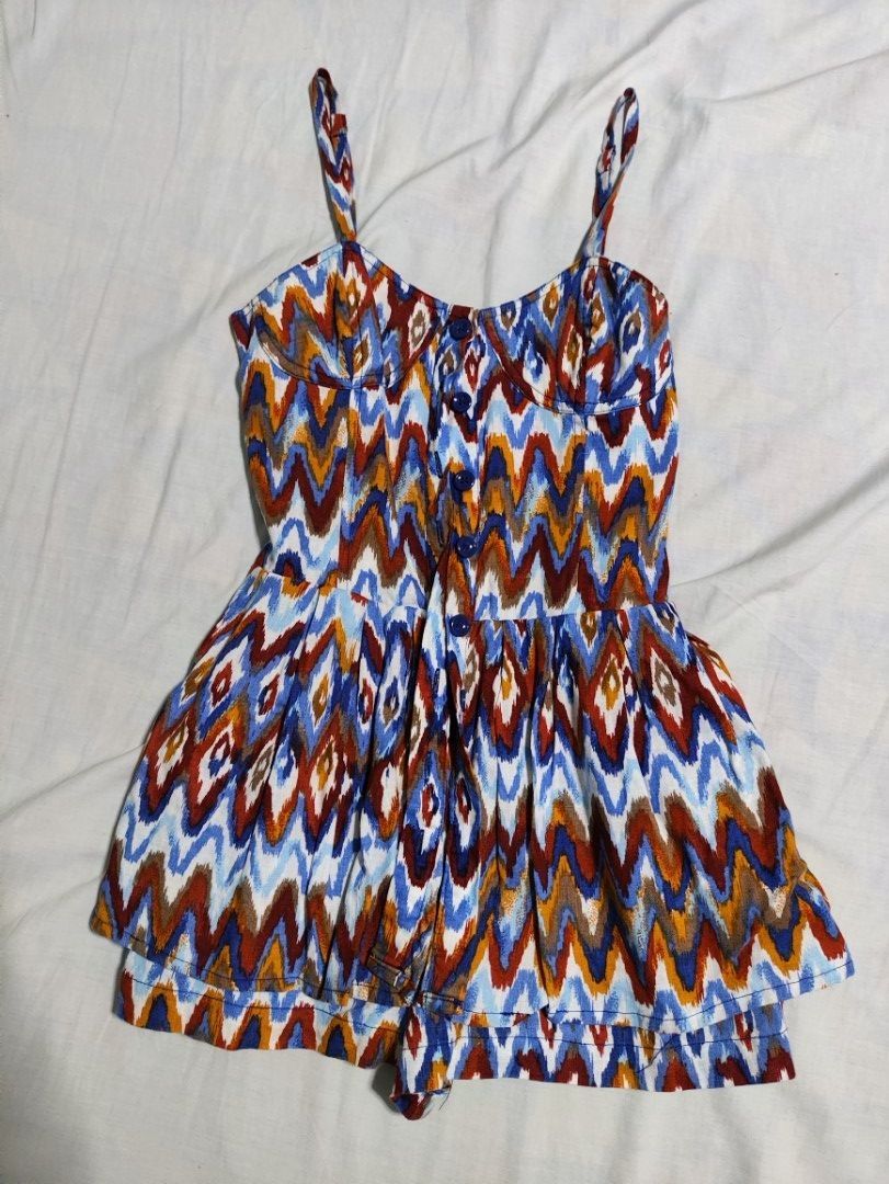 Forever 21 Girls' Printed Button-Front Dress (Category: Rompers) located in Lucena. Submitted by cha_riz010726 (Listing ID 1454444534, Image 1). Description: - Adorable printed dress from Forever 21 - Features a vibrant, colorful zigzag pattern - Functional button-front detail - Delicate spaghetti straps - Ideal for casual outings or parties - A stylish choice for your little girl.