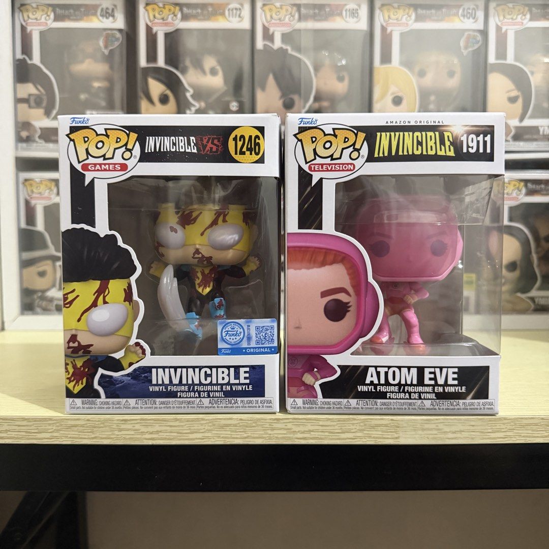 Funko Pop: Invincible & Atom Eve (Category: Designer & Blind Box Toys) located in Quezon City. Submitted by tokyobailey (Listing ID 1454602267, Image 1). Description: FS: Funko Pop Invincible - ₱1250 Atom Eve - ₱950 First to pay gets the item Reservation = 50% of stated price (non-refundable; max hold, 2 months) MOP: Gcash/GoTyme/BPI/Metrobank MOD: Grab/Lalamove/ LBC Loc: Quezon City .