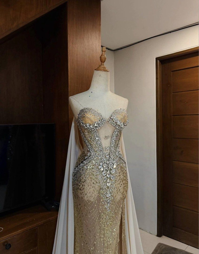 Gold Silver Beaded Pageant Gown for Rent (Category: Evening dresses & gowns) located in Las Pinas. Submitted by lilyuedum (Listing ID 1454720548, Image 2). Description: Small to Medium (adjustable corset closure) 📍Laspinas.