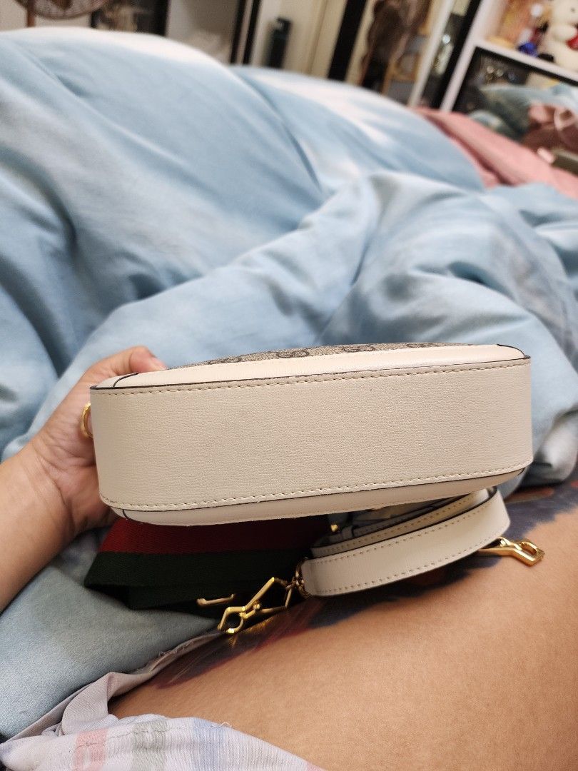 Gucci Horsebit 1955 Mini Bag (Category: Luxury Bags & Wallets) located in Quezon City. Submitted by pinkyshang (Listing ID 1454603073, Image 2). Description: - Original Gucci Shoulder Bag - Classic GG Supreme Canvas (Beige/Ebony) - White Leather Trim - Gold-toned hardware with iconic horsebit detail - Detachable strap included - Signature Green and Red Web Stripe - Interior Gucci logo and 'Made in Italy' tag - Stylish and versatile accessory - Bo