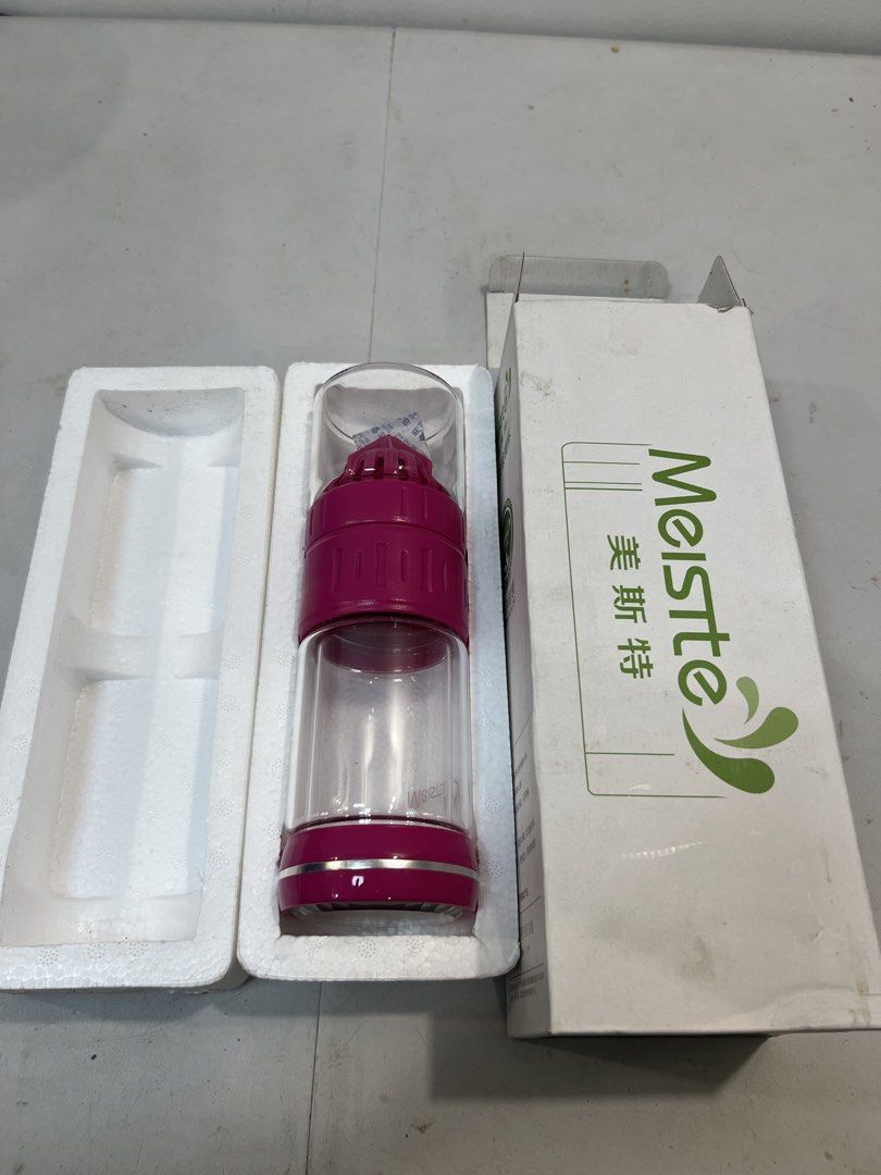 Infuser Water Bottle with Fruit Strainer (Category: Water Bottles & Tumblers) located in Quezon City. Submitted by mitchabrio (Listing ID 1454606224, Image 1). Description: - Reusable water bottle with built-in infuser - Perfect for fruit-infused water or tea - Detachable parts for easy cleaning - Red infuser includes a lid - Clear glass bottle features a pink band - Ideal for staying hydrated anywhere.