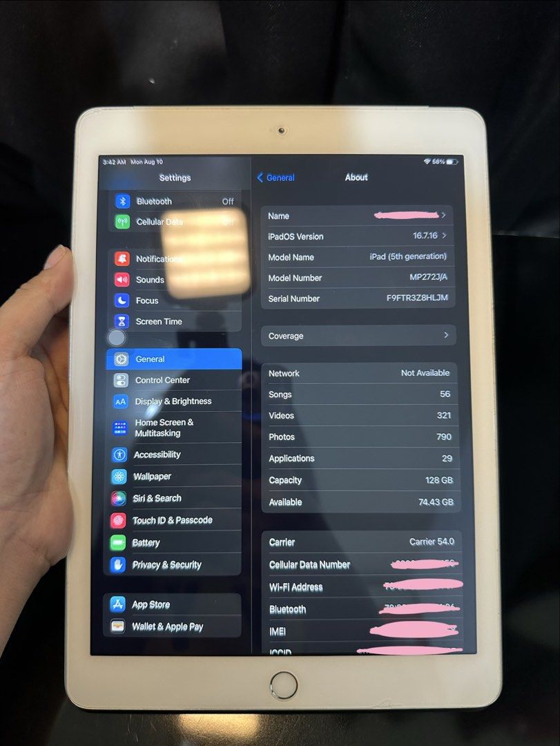 iPad 5th Gen 128GB WiFi + Cellular (Category: iPad) located in Quezon City. Submitted by preloved__835 (Listing ID 1454744404, Image 2). Description: Details: ۶ৎ 128GB Storage ۶ৎ Wi-Fi + Cellular ۶ৎ Fingerprint (Touch ID) Working ۶ৎ iPadOS 16.7.16 ۶ৎ Factory Reset Ready ۶ৎ All Buttons, Camera & Speakers Working ۶ৎ Good Overall Condition ۶ৎ Lady Owned .