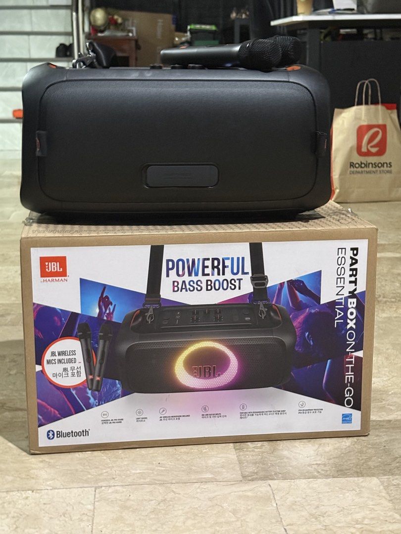 JBL Partybox On the Go Essential (Category: Soundbars, Speakers & Amplifiers) located in Lipa City. Submitted by zillenaic (Listing ID 1454715238, Image 2). Description: JBL PartyBox On the Go Essential Complete with Box With FREE bag case and mic hard case Seldom used only GOOD AS BRANDNEW NO SCRATCHES EXCELLENT CONDITION Para kang bumili ng bago .