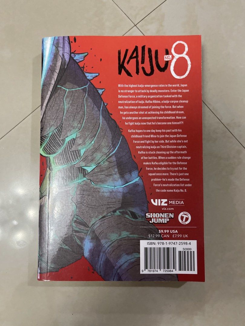 Kaiju No. 8 Volume 1 (Category: Comics & Manga) located in Marikina City. Submitted by declutterwlia (Listing ID 1454581792, Image 2). Description: ꩜ retail price: ₱671 ꩜ authentic (bought from fullybooked) ꩜ minimally yellowing on top of the pages, but still in good condition rfs: need funds mop: gcash only mod: jnt / lalamove pm for more details and pictures! .