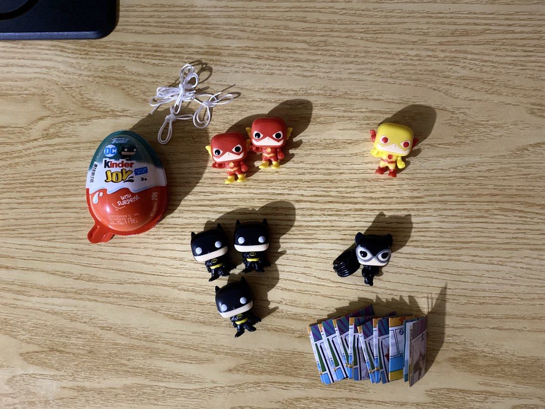 Kinder Joy Funko Pop DC Batman Flash Keychain (Category: Designer & Blind Box Toys) located in Caloocan City. Submitted by keikoyaps (Listing ID 1442436274, Image 1). Description: Batman - 120 ea Flash - 100 ea Reversed Flash - 90 ea Cat Woman - 80 ea .