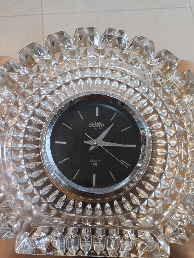 Lofty Quartz Crystal Table Clock (Category: Clocks) located in Manila. Submitted by pjsellz (Listing ID 1454650190, Image 2). Description: - Vintage Lofty quartz clock - Beautiful crystal encasement - Adds a decorative touch to any room - Black clock face with silver hands - Unique piece for desk or shelf - Works well - Heavy, fragile.