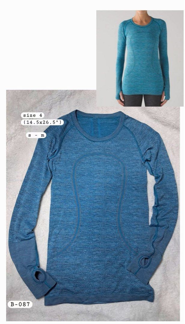 Lululemon Athletica Long Sleeve Top Size 4 Blue (Category: Activewear) located in Baguio. Submitted by padisellsz (Listing ID 1454640981, Image 1). Description: - Blue Lululemon long sleeve top - Very good condition - Mejo nabubura lang yung logo sa likod - Size 4 (fits like a Small to Medium) - Features thumbholes for added warmth - "Push Your Pace" and "set your goals. Do it now." printed on the hem - Versatile for workouts or casual wear.