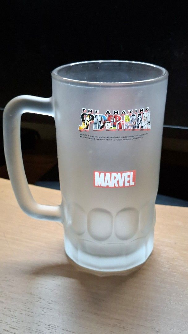 Marvel Spiderman Frosted Mug (Category: Coffee & Tea Tableware) located in Quezon City. Submitted by koloshop (Listing ID 1454652449, Image 3). Description: - Cool frosted glass mug featuring Spiderman - Suitable for cold drinks, ice cream, beer, coffee, etc..