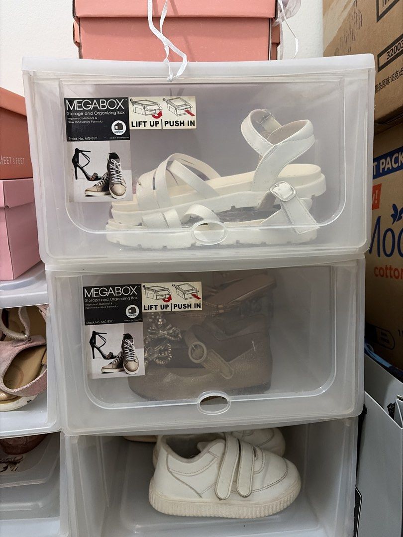 megabox shoe boxes (regular and big size available) (Category: Storage Boxes & Baskets) located in Taguig. Submitted by declutterjam (Listing ID 1454749683, Image 2). Description: If buying 1 regular size - 120 each If buying at least 5 regular sizes - 100 each If buying 1 large size - 160 each If buying at least 5 large sizes - 140 each.