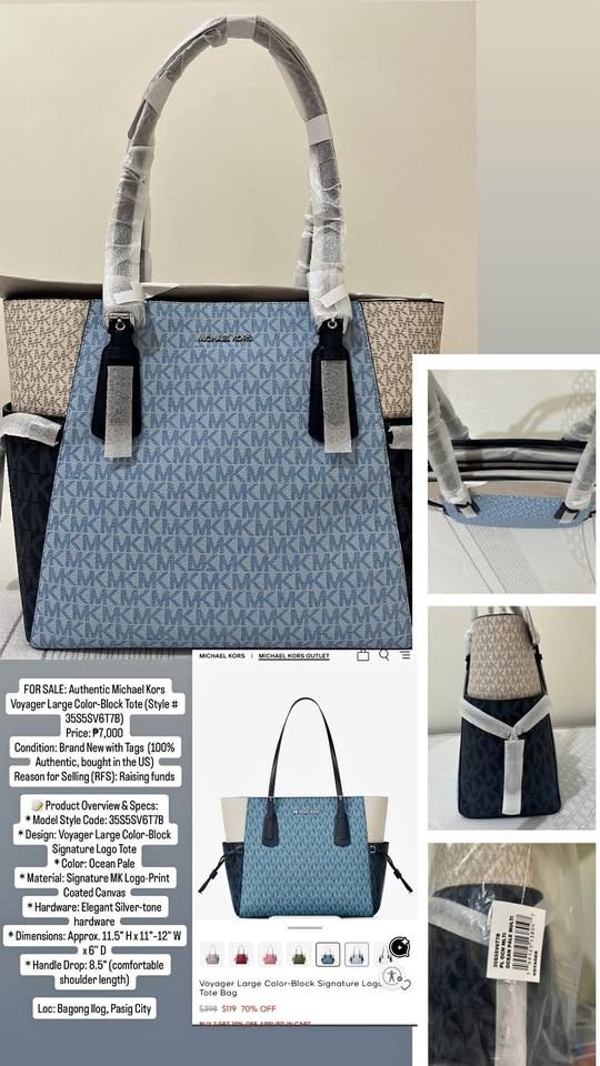 Michael Kors Voyager Large Color-Block Signature Logo Tote, Luxury ...