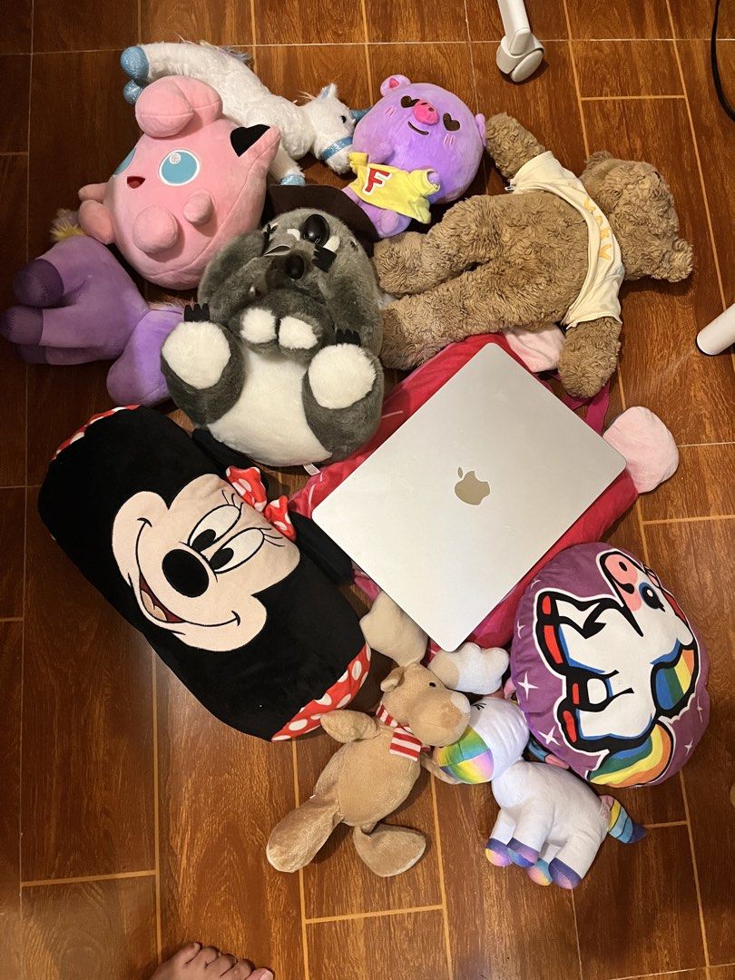 Mickey mouse, unicorn, jiggly puff stuff toys (Category: Plushies & Soft Toys) located in Manila. Submitted by a_vendre (Listing ID 1454621969, Image 2). Description: 13inch laptop for size reference only Medium - large pouch/bag 200-250 each Can do meet up in Alabang.