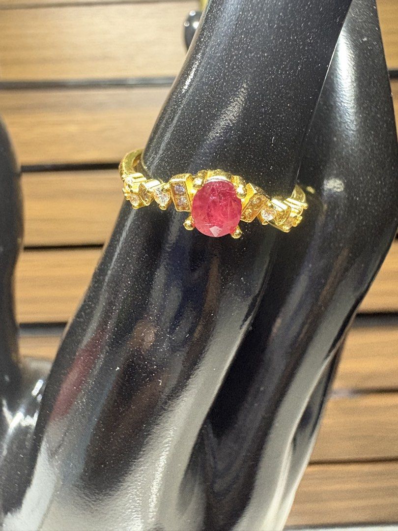 Natural Ruby Ring (Category: Rings) located in Singapore. Submitted by Discoverme (Listing ID 1454735038, Image 1). Description: ❤️ Natural Ruby S925 Ring – Certified A striking statement ring featuring a natural faceted Ruby in a rich pinkish-red tone, complemented by sparkling accent stones and an elegant gold-tone setting. The visible natural inclusions give the ruby its individual character. ✨ Natural Ruby ✨ S925 silver base with gold-tone fi