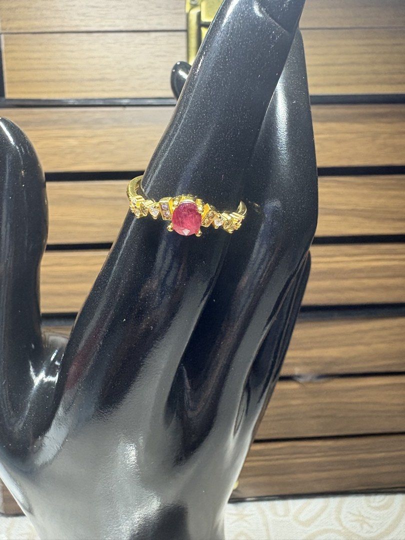 Natural Ruby Ring (Category: Rings) located in Singapore. Submitted by Discoverme (Listing ID 1454735038, Image 2). Description: ❤️ Natural Ruby S925 Ring – Certified A striking statement ring featuring a natural faceted Ruby in a rich pinkish-red tone, complemented by sparkling accent stones and an elegant gold-tone setting. The visible natural inclusions give the ruby its individual character. ✨ Natural Ruby ✨ S925 silver base with gold-tone fi