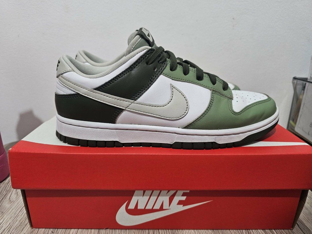 Nike Dunk Low Olive Green White (Category: Sneakers) located in Taytay. Submitted by cloudy_20 (Listing ID 1454584381, Image 2). Description: - Nike Dunks Low - Olive Green and White colorway - Low top silhouette - Includes original box - Ideal for everyday wear - Feel free to ask questions!.