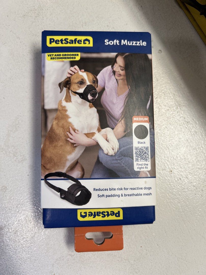 PetSafe Soft Dog Muzzle – Medium (Black) (Category: Homes & Other Pet Accessories) located in Quezon City. Submitted by clearshelf (Listing ID 1454633768, Image 1). Description: Original PetSafe soft muzzle in Medium size. Comfortable mesh design with soft padding and adjustable strap. * Size: Medium * Snout girth: 7¾–9 inches * Color: Black * Breathable mesh * Adjustable strap * With original box * Beand New.