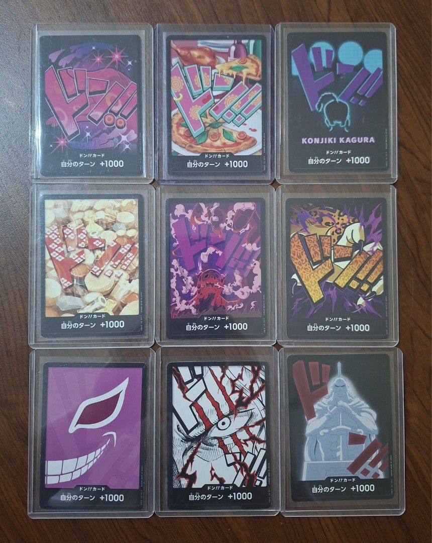 Php60 each One Piece Card Game Don!! Cards (Category: Raw Singles) located in Taytay. Submitted by bouncy_bee (Listing ID 1454654574, Image 1). Description: - One Piece Don!! cards - Game cards with +1000 power-up for your turn - Features various iconic One Piece imagery and characters - All cards are in protective sleeves - Ideal for collectors and One Piece Card Game players.