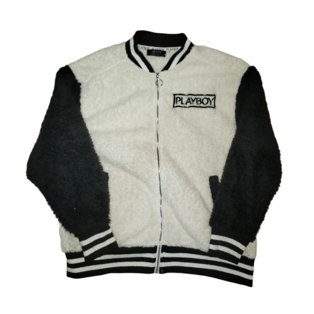 Playboy Black Virgine Fleece Varsity Jacket (Category: Coats, Jackets and Outerwear) located in Manila. Submitted by fangednoumena (Listing ID 1454624973, Image 1). Description: Width - 21 Length - 25.
