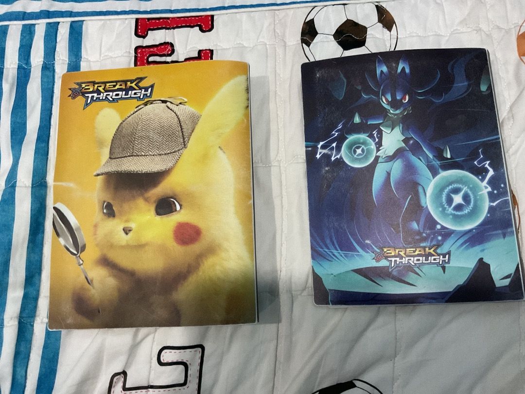 Pokemon TCG Breakthrough Binders Pikachu & Lucario (Category: Raw Singles) located in Manila. Submitted by rylansstuff (Listing ID 1454699956, Image 2). Description: - Selling 2 Pokemon TCG binders - Features Pikachu in a detective hat and Lucario - From the Breakthrough expansion - Perfect for organizing and protecting your Pokemon card collection - Ideal for any Pokemon fan - Sold as a bundle only - If interested in shipping PM me (shipping wil