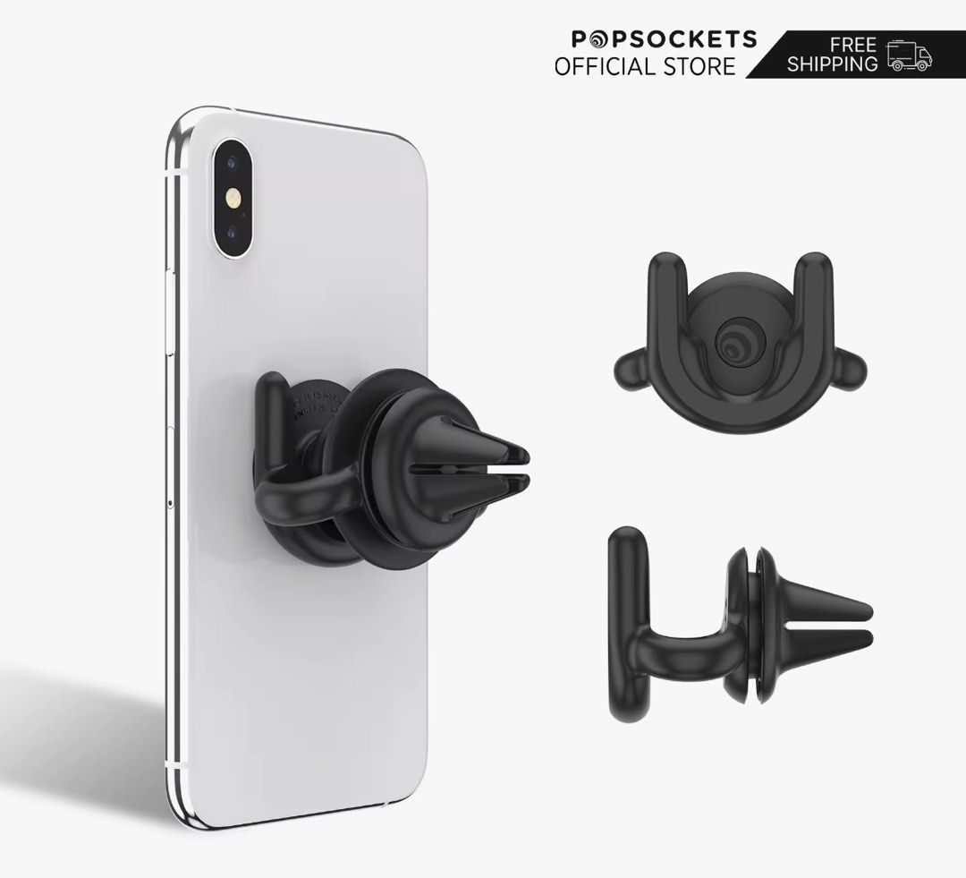 Popsockets Car Vent Mount - Black (Original) (Category: Mounts & Holders) located in Pasig City. Submitted by phaethrikh (Listing ID 1454725013, Image 1). Description: PopSockets PopMount 2 | The Premium Phone Grip Mount | Optimized for PopSockets Phone Grips | Built as a Desk Phone Stand, Car Phone Mount, Vent Phone Holder, and Car Dashboard Phone Holder - 100% Authentic PopSocket - Secure black car vent mount for your phone. - Easily clips onto