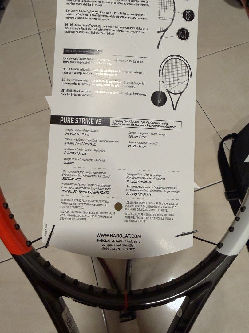 Pure Strike VS 2022 (Category: Racket and Ball Sports) located in Antipolo. Submitted by nounforcederrors (Listing ID 1454680493, Image 2). Description: For Sale Pair of PS VS for 13k Selling only as pack 1 Bnew + 1 strung but still in BN condition Both Grip 2 Technical Specifications Head Size: 97 sq. in. (626 cm²) Length: 27 inches (68.5 cm) Unstrung Weight: 310 grams (10.9 oz) Strung Weight: Approx. 332 grams (11.7 oz) Balance: 7 pts Head Ligh