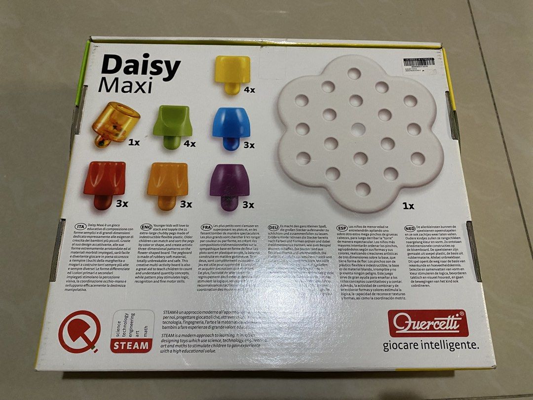 Querceti Daisy Maxi Stacking & Sorting Toy (Category: Educational & Learning Toys) located in Manila. Submitted by angkongt (Listing ID 1454691930, Image 2). Description: - Fun stacking and sorting toy for little ones. - Brightly colored pieces. - Encourages fine motor skills and creativity. - Great for learning shapes and colors. - Made from durable plastic. - Comes in original box..