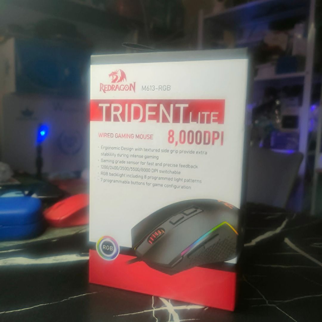 REDRAGON M613-RGB TRIDENT LITE (Category: Mouse & Mousepads) located in Santa Maria. Submitted by victorioustech (Listing ID 1454575699, Image 2). Description: 🎮 Gusto mo ng gaming mouse na may RGB, maraming buttons, at adjustable DPI? REDRAGON M613-RGB TRIDENT LITE 🖱️ Wired Gaming Mouse 💰 PHP 700 ✅ Gaming-grade optical sensor ✅ Adjustable DPI: 1200 / 2400 / 3500 / 5500 / 8000 ✅ 7 Programmable Buttons ✅ RGB Backlighting ✅ 8 Programmable RGB Li