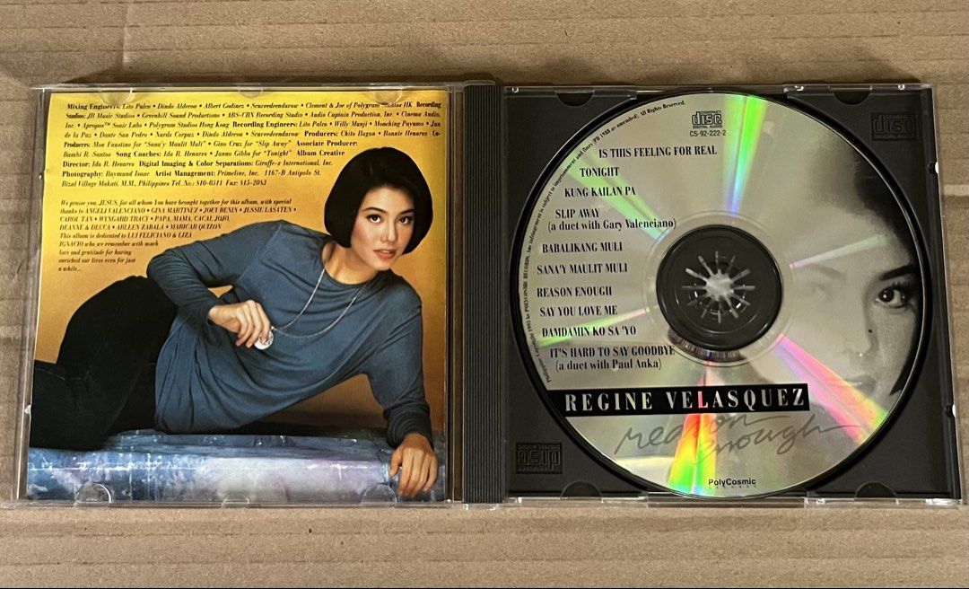Regine Velasquez Reason Enough CD PolyCosmic (Category: CDs & DVDs) located in Marikina City. Submitted by dongv70 (Listing ID 1454612535, Image 3). Description: Original 1993 PolyCosmic Records Philippine pressing of Regine Velasquez’s Reason Enough, her 4th studio album. Php 3000.00 + Shipping Priced fairly based on its rarity, condition, and scarcity. Reasonable offers are welcome, but extremely low-ball or unreasonable offers will be ignored 