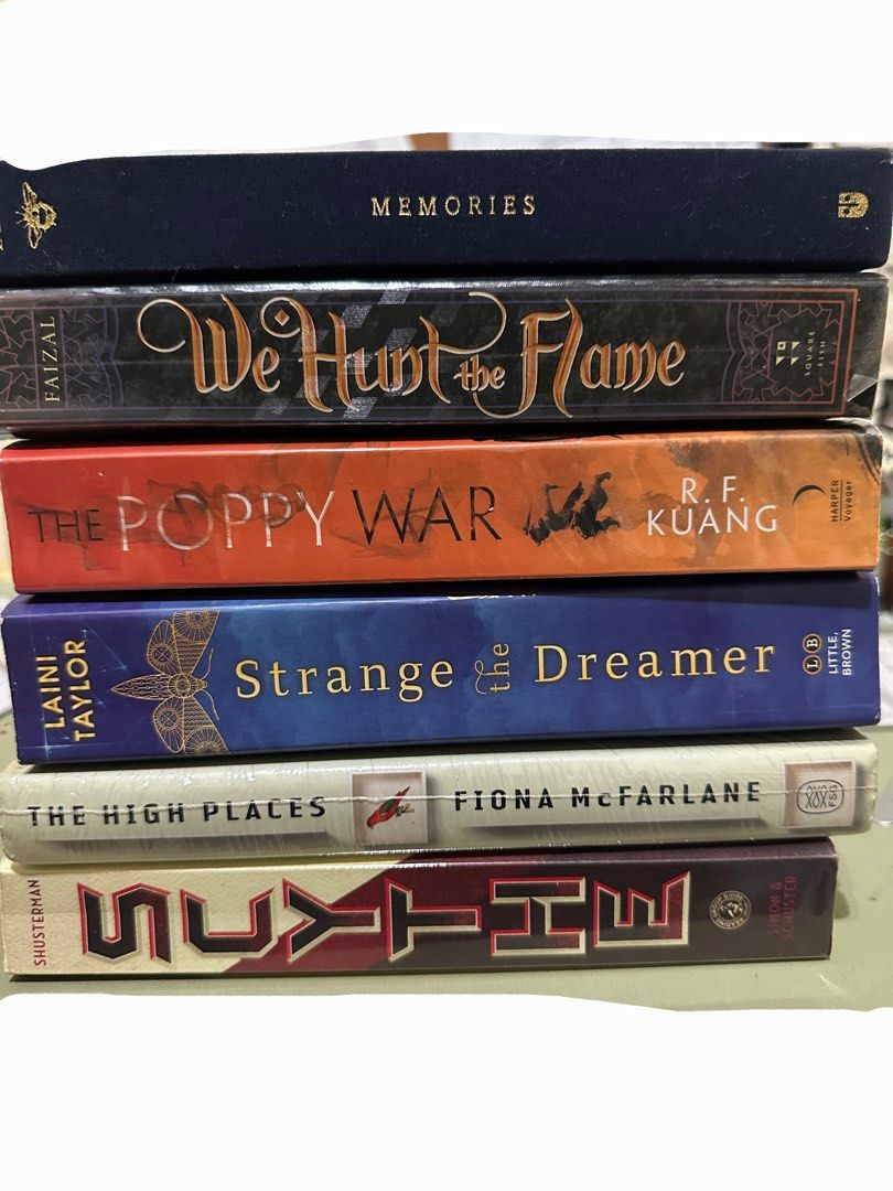 Second hand Fantasy books (Category: Storybooks) located in Paranaque City. Submitted by gianina129 (Listing ID 1454606999, Image 1). Description: ❌Scythe by Neal Shusterman: ₱350 -The High Places by Fiona McFarlane: ₱350 -Strange the Dreamer by Lani Taylor: ₱450 ❌The Poppy War by RF Kuang: ₱450 -We Hunt the Flame by Hafsah Faizal: ₱350 -Memories by Lang Leav:₱200 -The Dark Vault by VE Schwab: ₱350 -We Free the Stars by Hafsah Faizal: ₱350 DM for